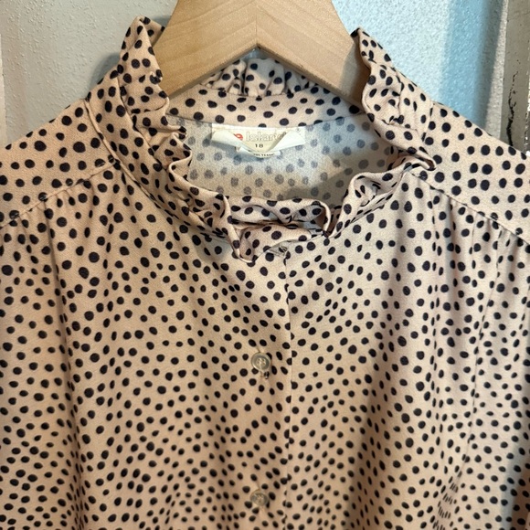 Vintage Fire Islander Womens Black Cream Polka Dot Ruffle Collar Blouse Size 18 - Picture 2 of 10